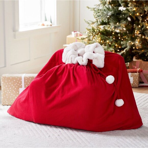 Pottery Barn Garrick Large Red Fleece Santa Bag Sack Christmas Stocking 40 X 33 - Picture 6 of 12